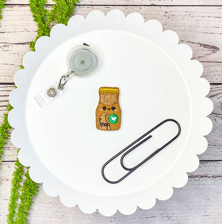 Iced Coffee 2 Feltie Badge Clip, Bookmark, or Magnet