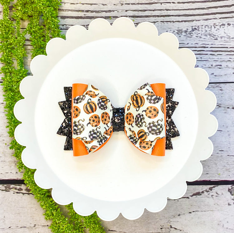 Spotted Pumpkins Triple Loop Bow