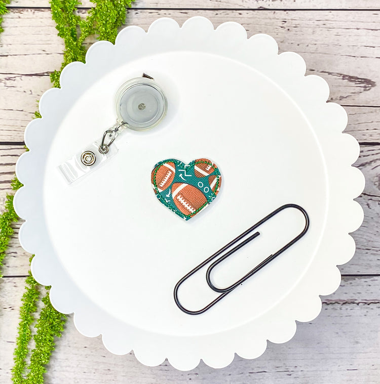Football Heart Feltie Badge Clip, Bookmark, or Magnet