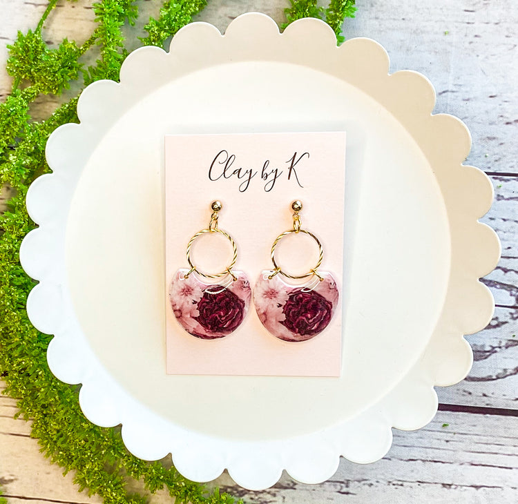 Floral Hoop Studs Polymer Clay Earrings
