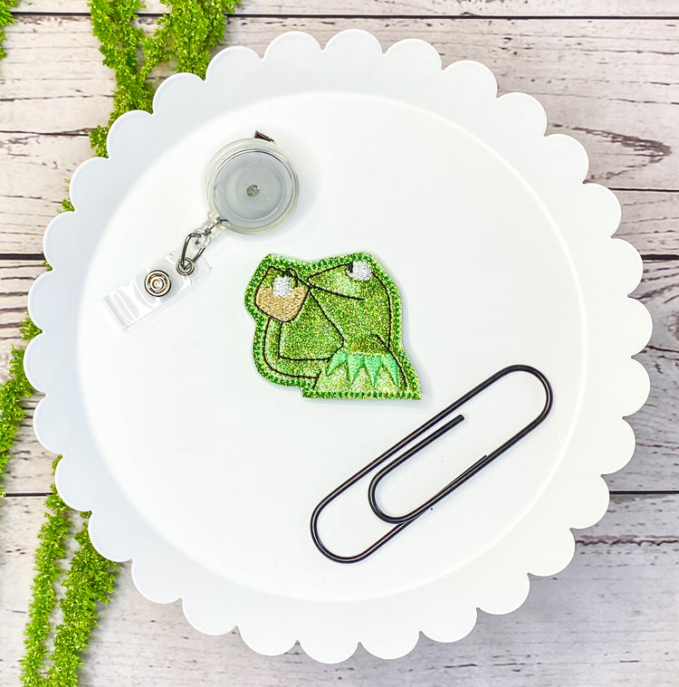 Frog Tea Feltie Badge Clip, Bookmark, or Magnet