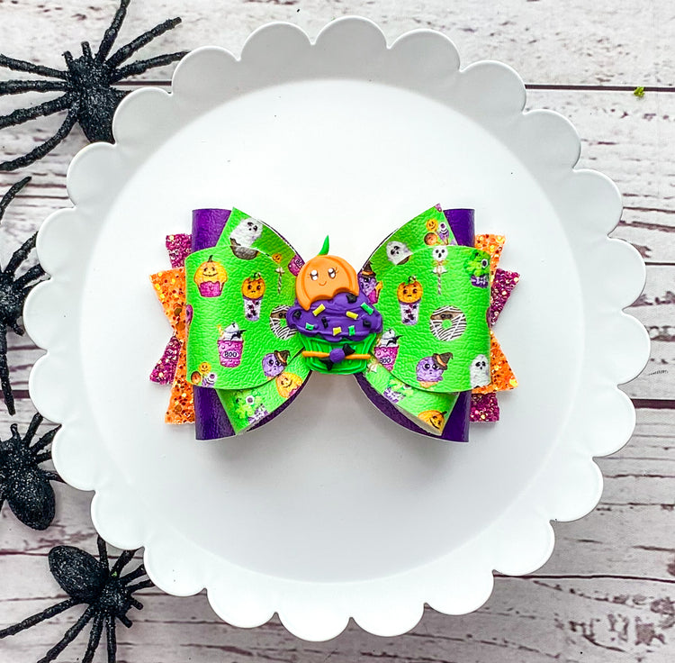 Halloween Cupcake Triple Loop Bow