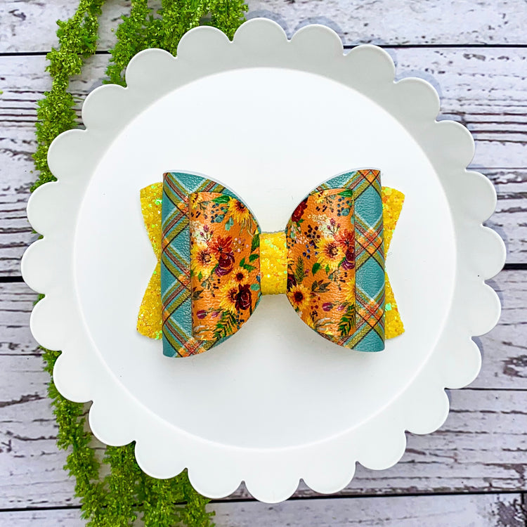 Plaid Sunflower Classic Bow