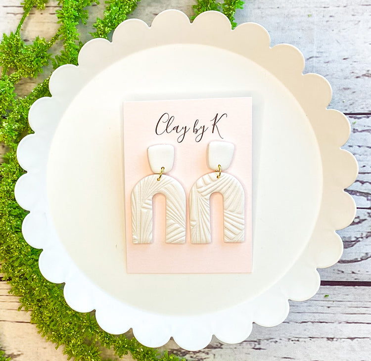 White Embossed Arches Polymer Clay Earrings