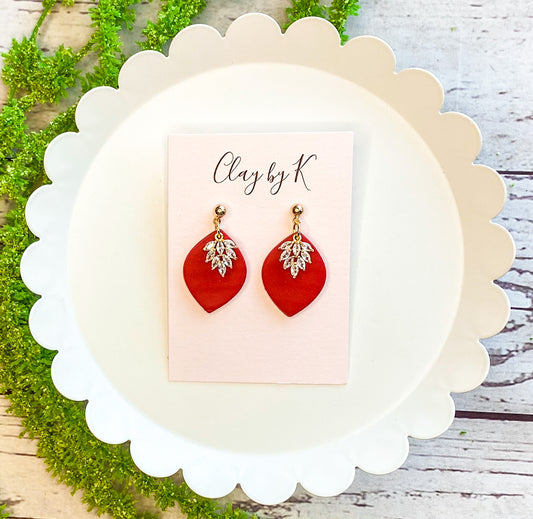 Red Crystal Stud Polymer Clay Earrings