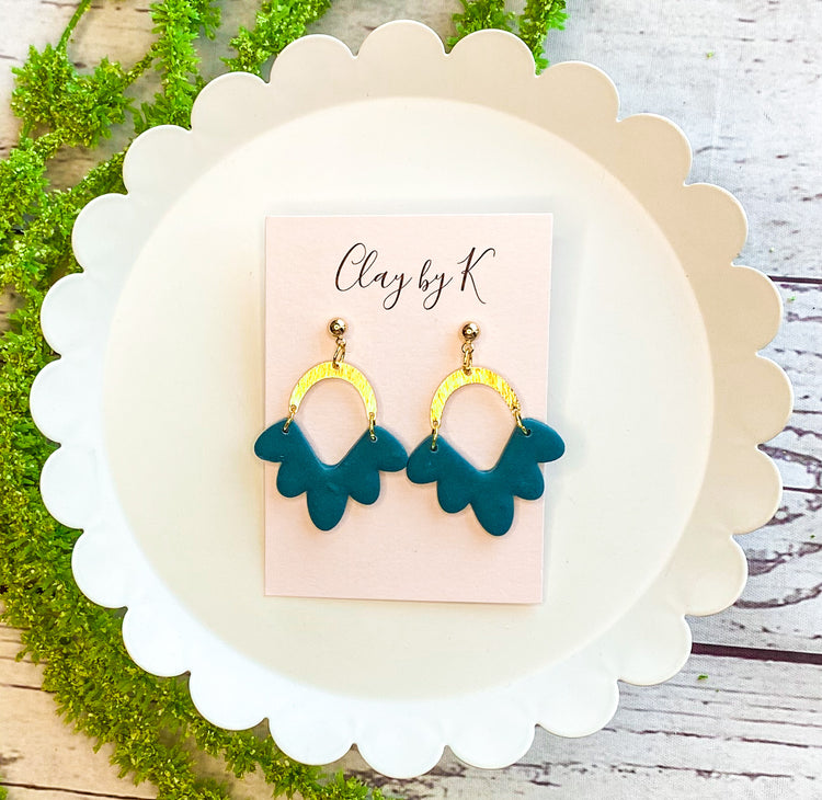 Scalloped Teal Polymer Clay Earrings