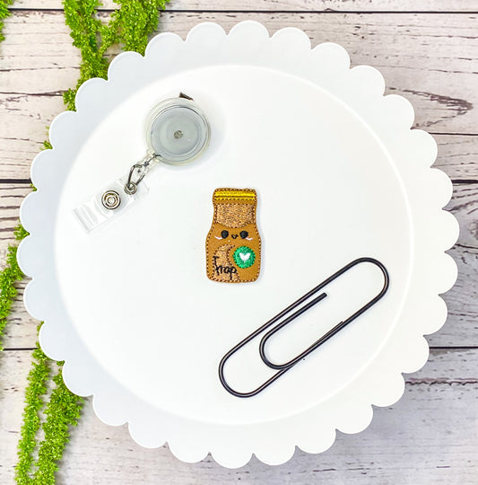 Iced Coffee 2 Feltie Badge Clip, Bookmark, or Magnet