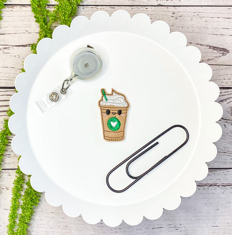 Iced Coffee Feltie Badge Clip, Bookmark, or Magnet