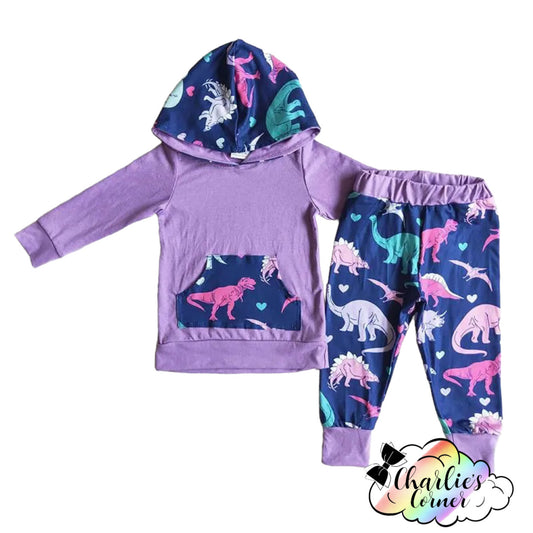 Purple Dino Hoodie Set