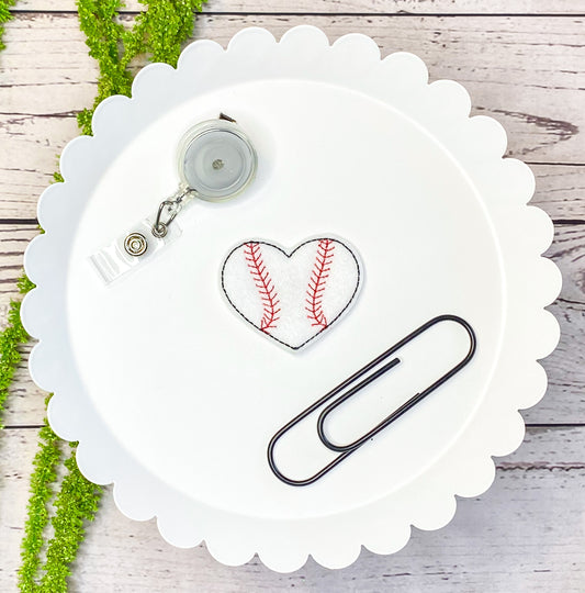 Baseball Heart Feltie Badge Clip, Bookmark, or Hairclip