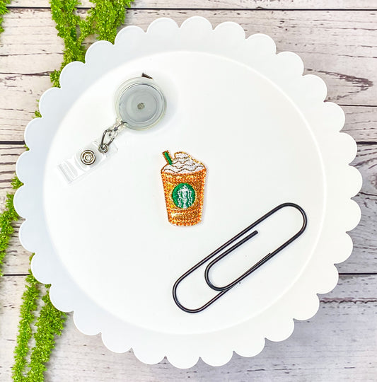 Orange Iced Coffee Feltie Badge Clip, Bookmark, or Magnet