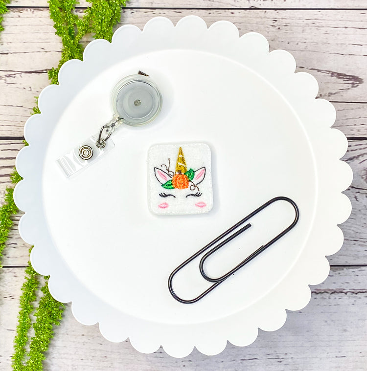 Fall Unicorn Feltie Badge Clip, Bookmark, or Magnet