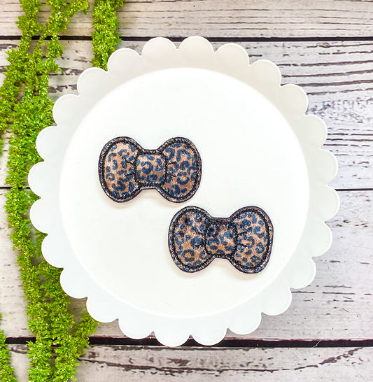 Bronze Leopard Velvet Bow Snap Clips