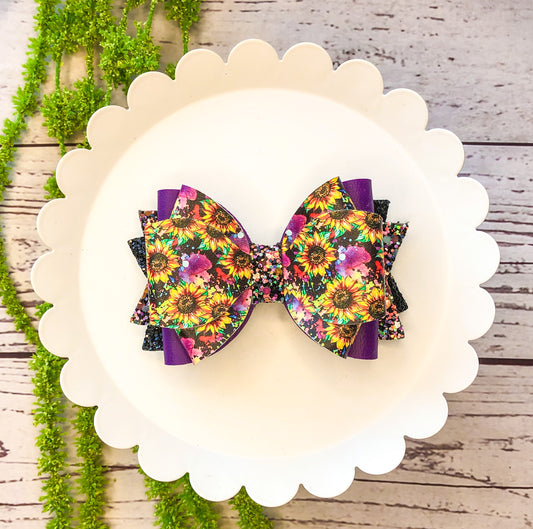 Neon Sunflower Triple Loop Bow