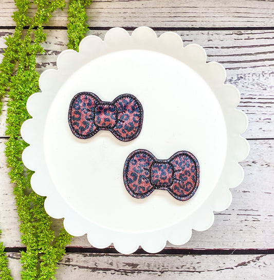 Ruby Leopard Velvet Bow Snap Clips