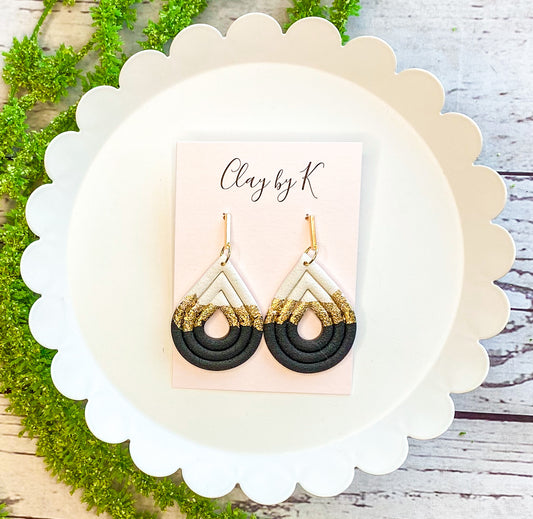 Black, White, & Gold Polymer Clay Earrings