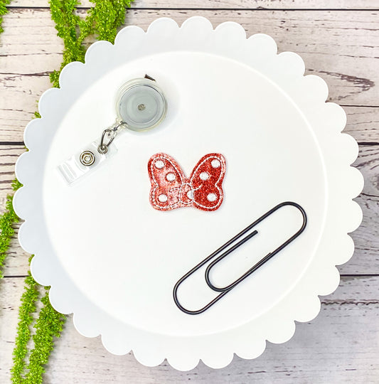 Polka Dot Bow 2 Feltie Badge Clip, Bookmark, or Magnet