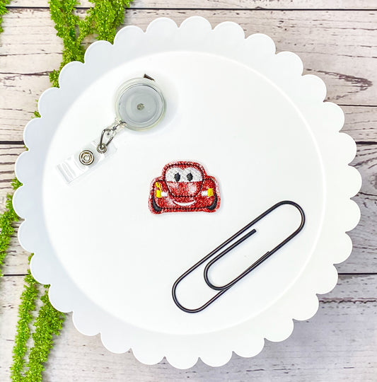 Red Car Feltie Badge Clip, Bookmark, or Magnet