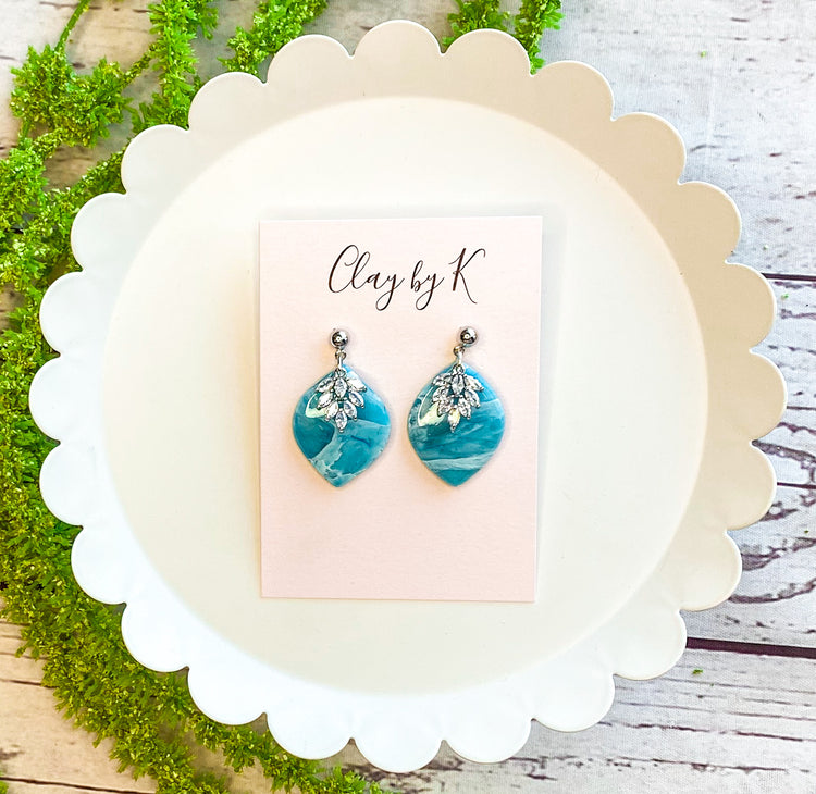 Turquoise Crystal Studs Polymer Clay Earrings