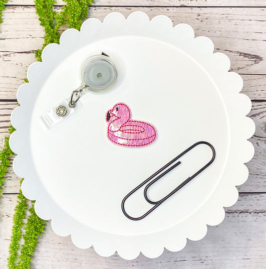 Flamingo Tube Feltie Badge Clip, Bookmark, or Magnet