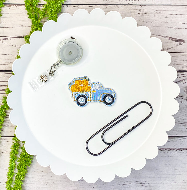 Pumpkin Truck Feltie Badge Clip, Bookmark, or Magnet