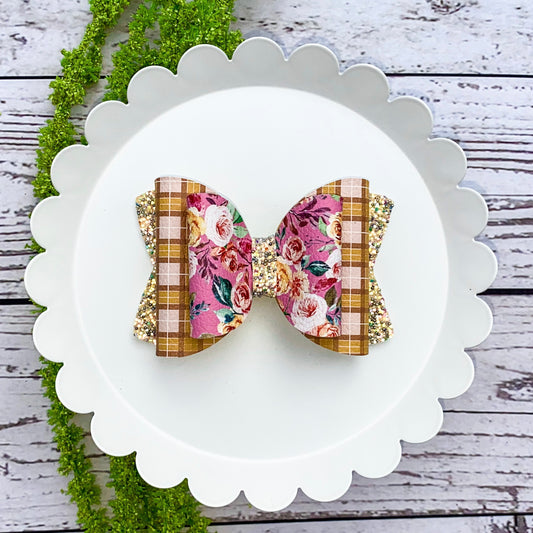 Plaid Floral Classic Bow