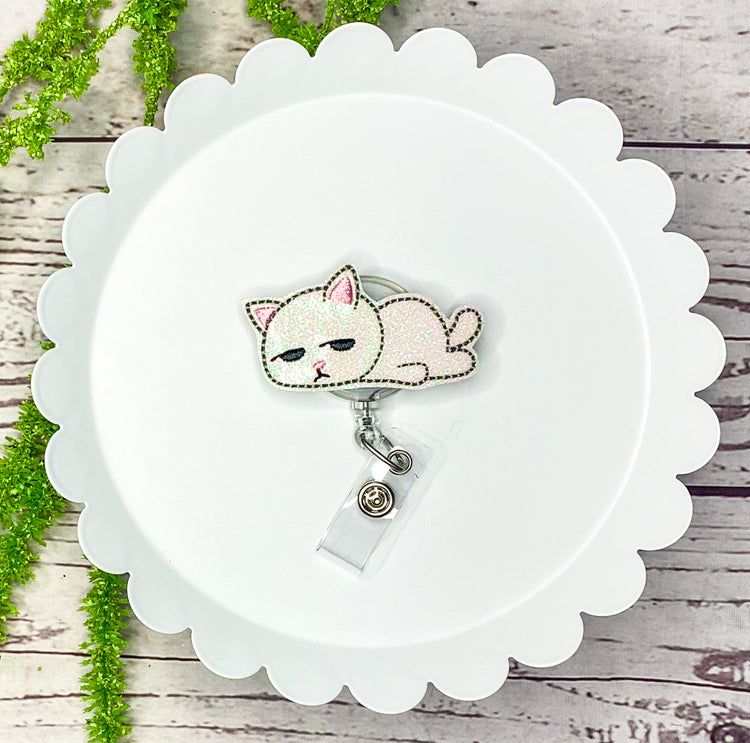 Tired Cat Feltie Badge Clip, Bookmark, or Magnet