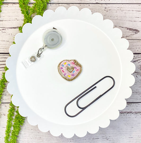 Donut Heart Feltie Badge Clip, Bookmark, or Magnet