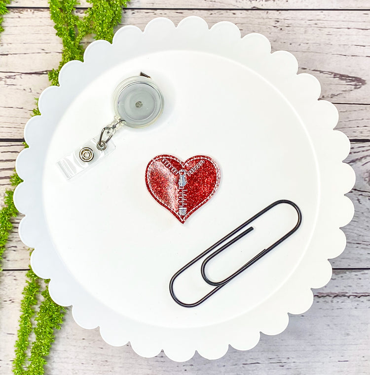 Zipper Heart CHD Feltie Badge Clip, Bookmark, or Magnet