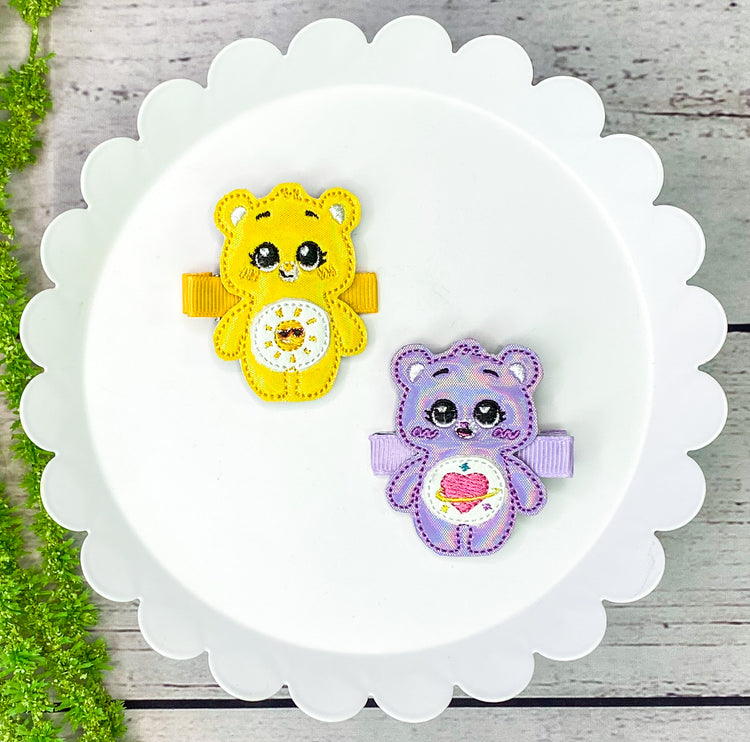 Yellow and Purple Bears Hair Clips