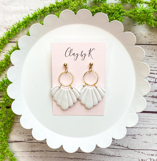 White Scalloped Polymer Clay Earrings