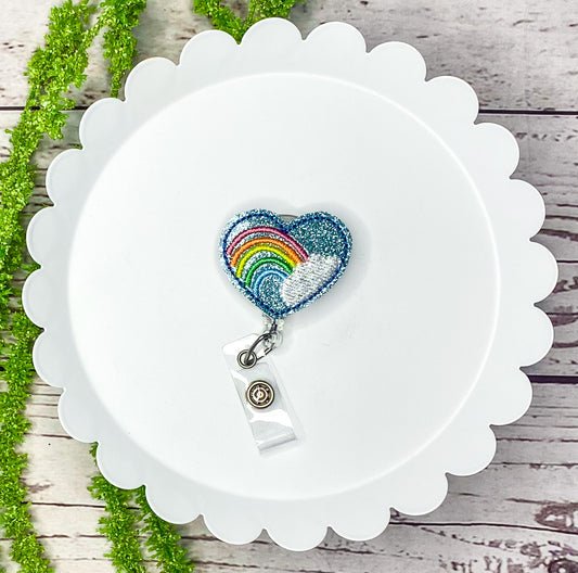 Rainbow Heart Feltie Badge Clip, Bookmark, or Magnet