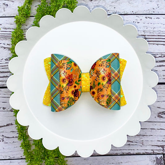 Plaid Sunflower Classic Bow