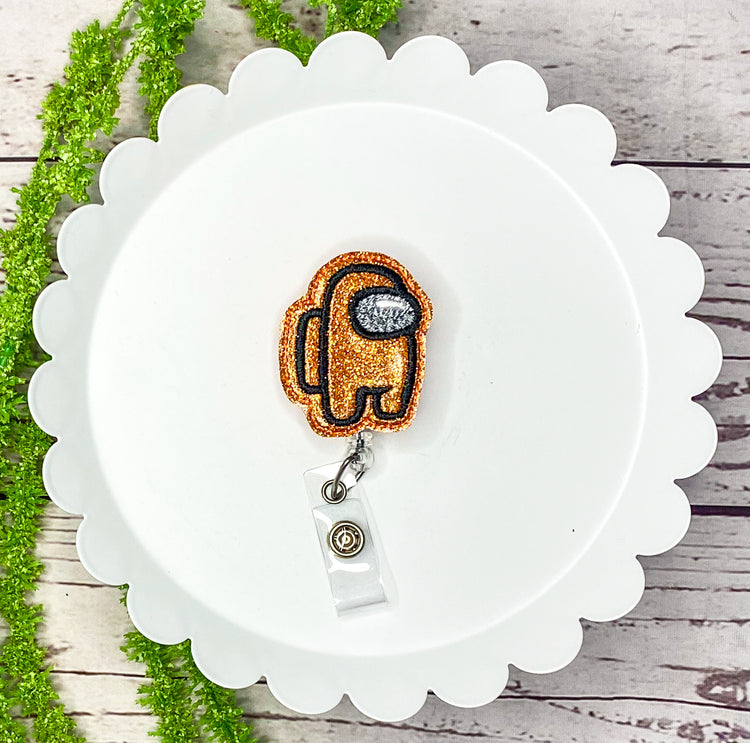 Orange Space Alien Feltie Badge Clip, Bookmark, or Magnet