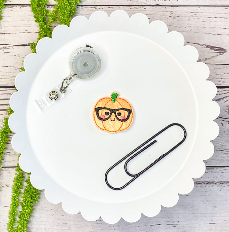 Nerdy Pumpkin Feltie Badge Clip, Bookmark, or Magnet