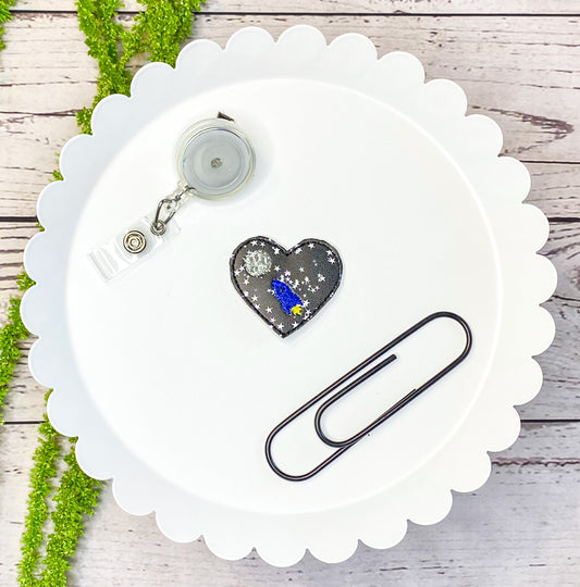 Space Heart Feltie Badge Clip, Bookmark, or Magnet